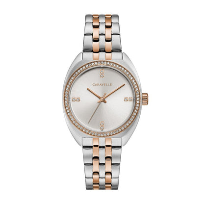 Caravelle Ladies' Retro Two-Tone White & Pink Stainless Steel Watch with Silver Dial