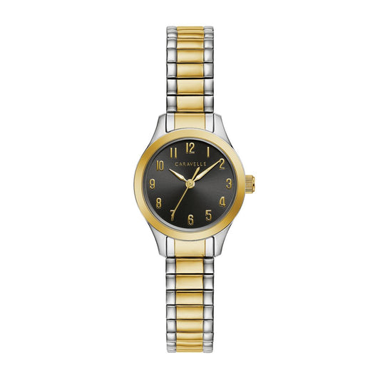Caravelle Ladies' Traditional Two-Tone Stainless Steel Watch with Black Dial