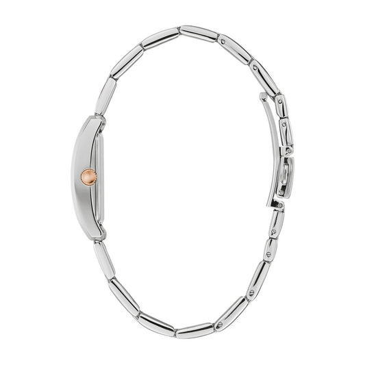 Caravelle Ladies' Dress Two-Tone White & Pink Stainless Steel Watch with White Dial front view
