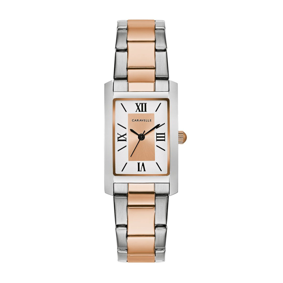 Caravelle Ladies' Dress Two-Tone White & Pink Stainless Steel Watch with White Dial