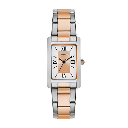 Caravelle Ladies' Dress Two-Tone White & Pink Stainless Steel Watch with White Dial