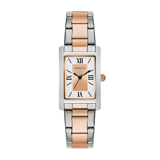 Caravelle Ladies' Dress Two-Tone White & Pink Stainless Steel Watch with White Dial