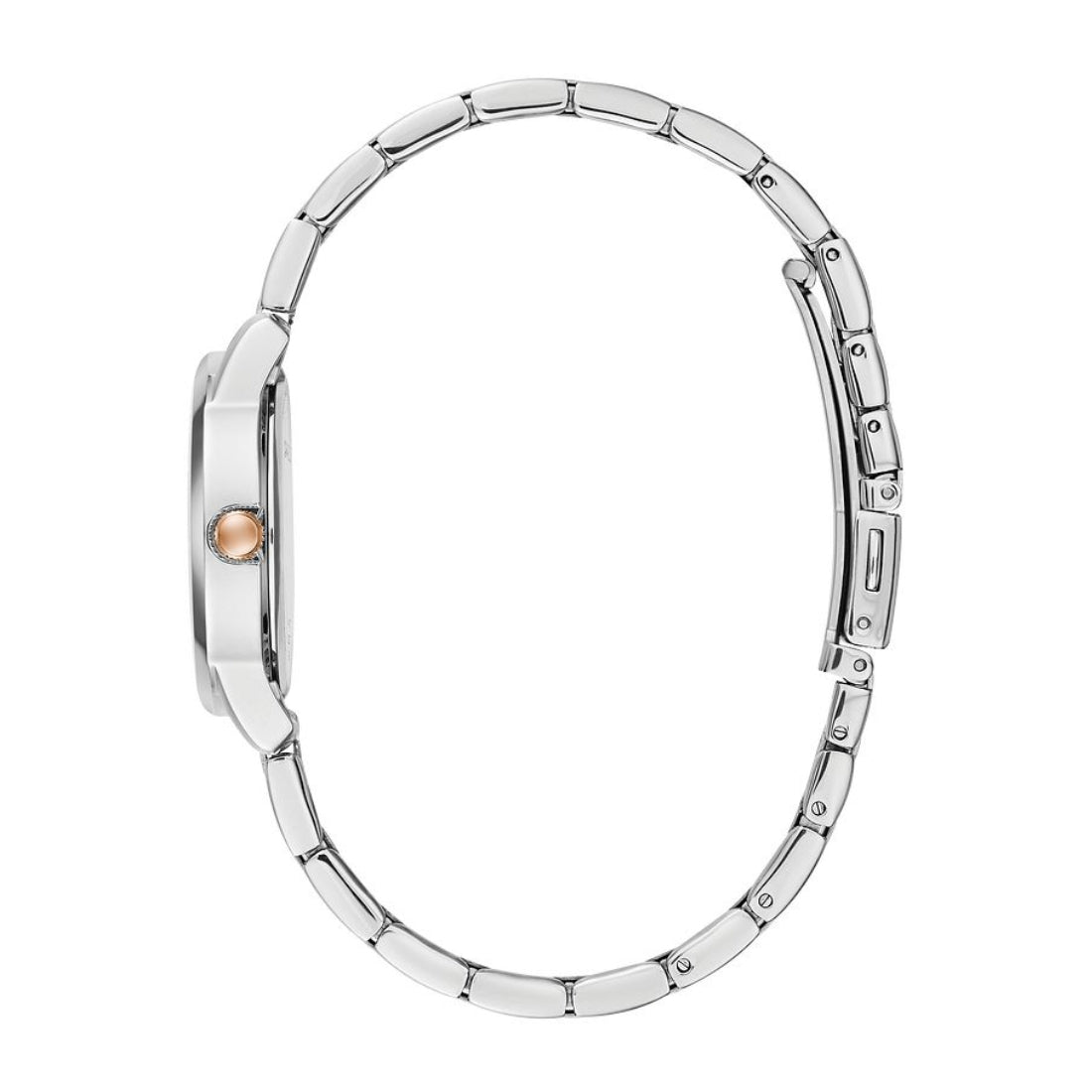 Caravelle Ladies' Dress Two-Tone White & Pink Stainless Steel Watch with Silver Dial front view