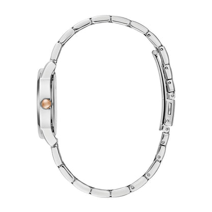Caravelle Ladies' Dress Two-Tone White & Pink Stainless Steel Watch with Silver Dial front view