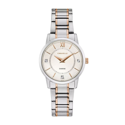 Caravelle Ladies' Dress Two-Tone White & Pink Stainless Steel Watch with Silver Dial
