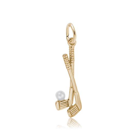 Golf Clubs Charm with Pearl in 14K Yellow Gold