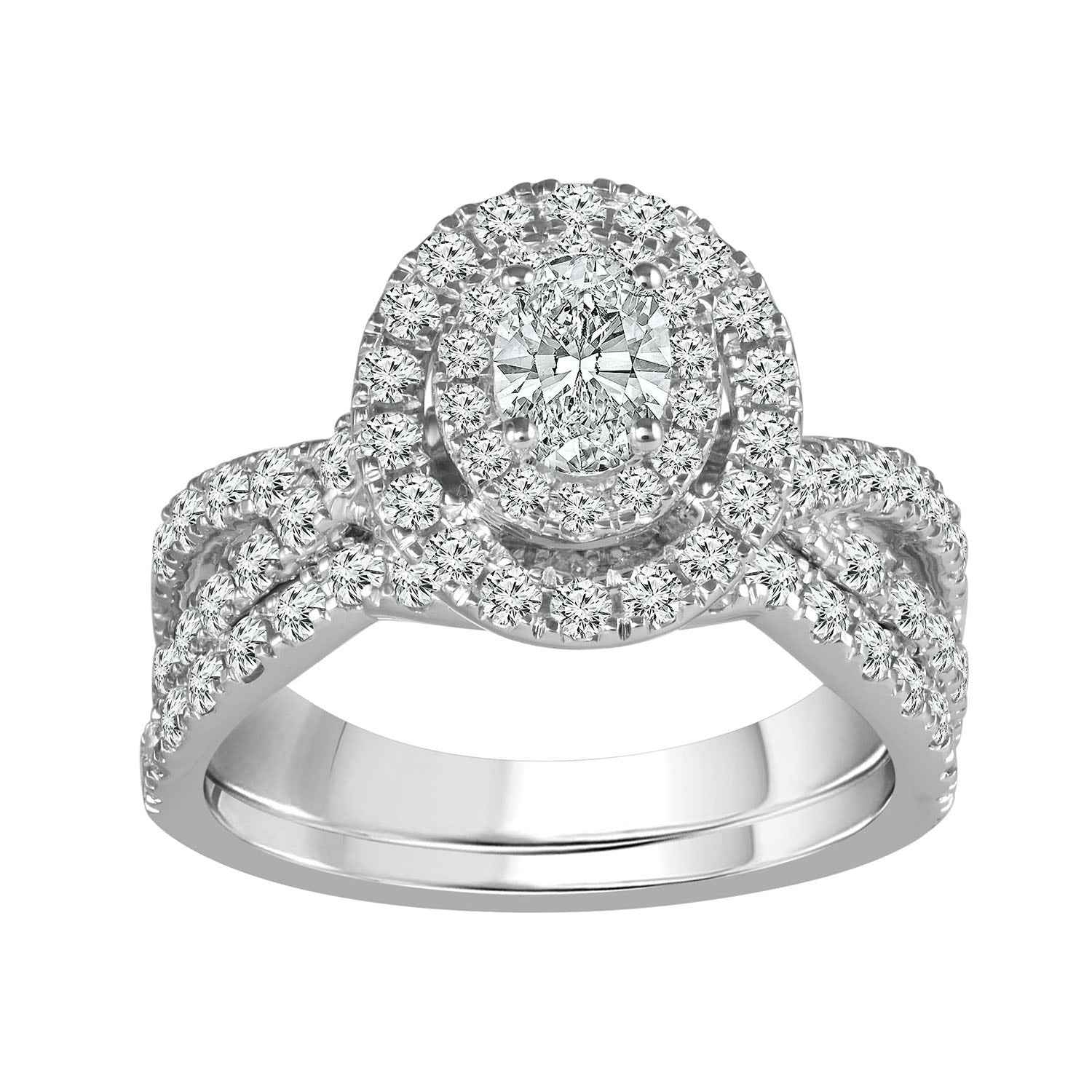 Amaura Collection 1-3/4 ct. tw. Oval Double Halo Wedding Set with Cut-Out Band in 14K White Gold - RB-6819-A66W4 14KW