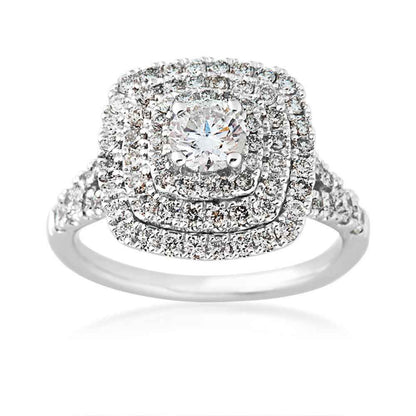 1-1/2 ct. tw. Round Brilliant Triple Halo Engagement Ring with Split-Shank Accented Band in 14K White Gold