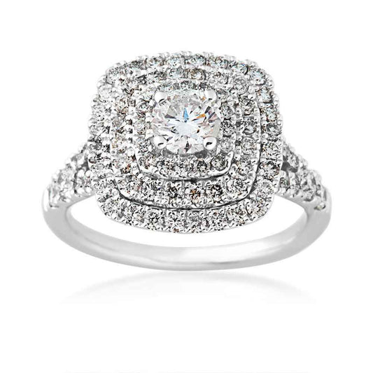 1-1/2 ct. tw. Round Brilliant Triple Halo Engagement Ring with Split-Shank Accented Band in 14K White Gold