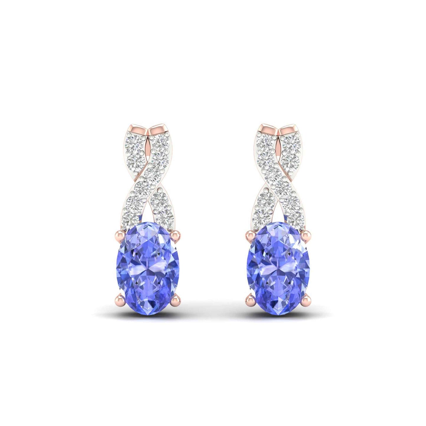 Tanzanite and .08 ct. tw. Diamond Fashion Earrings with Upper Twist Design in 10K Pink Gold front view
