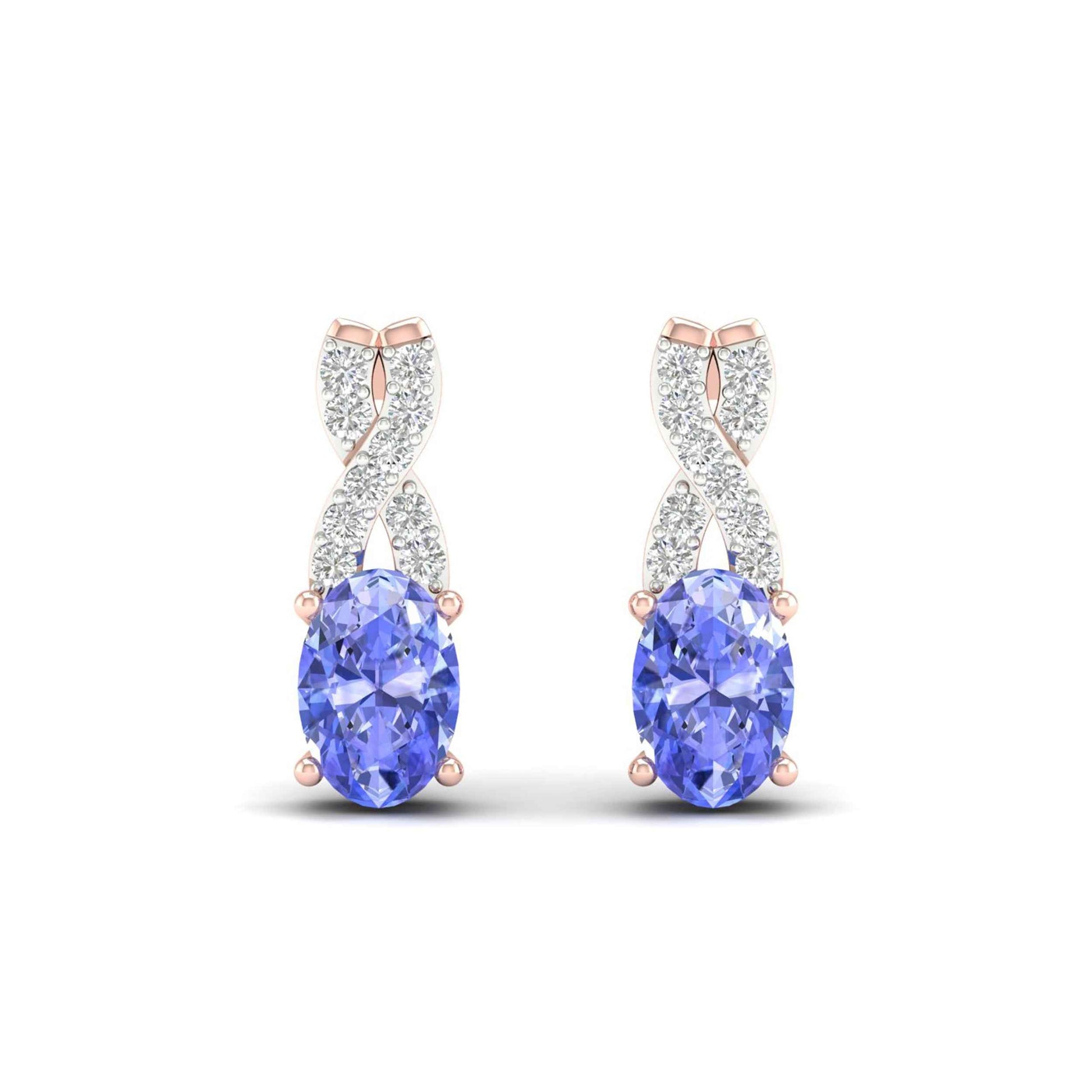 Tanzanite and .08 ct. tw. Diamond Fashion Earrings with Upper Twist Design in 10K Pink Gold front view