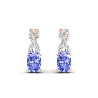 Tanzanite and .08 ct. tw. Diamond Fashion Earrings with Upper Twist Design in 10K Pink Gold front view