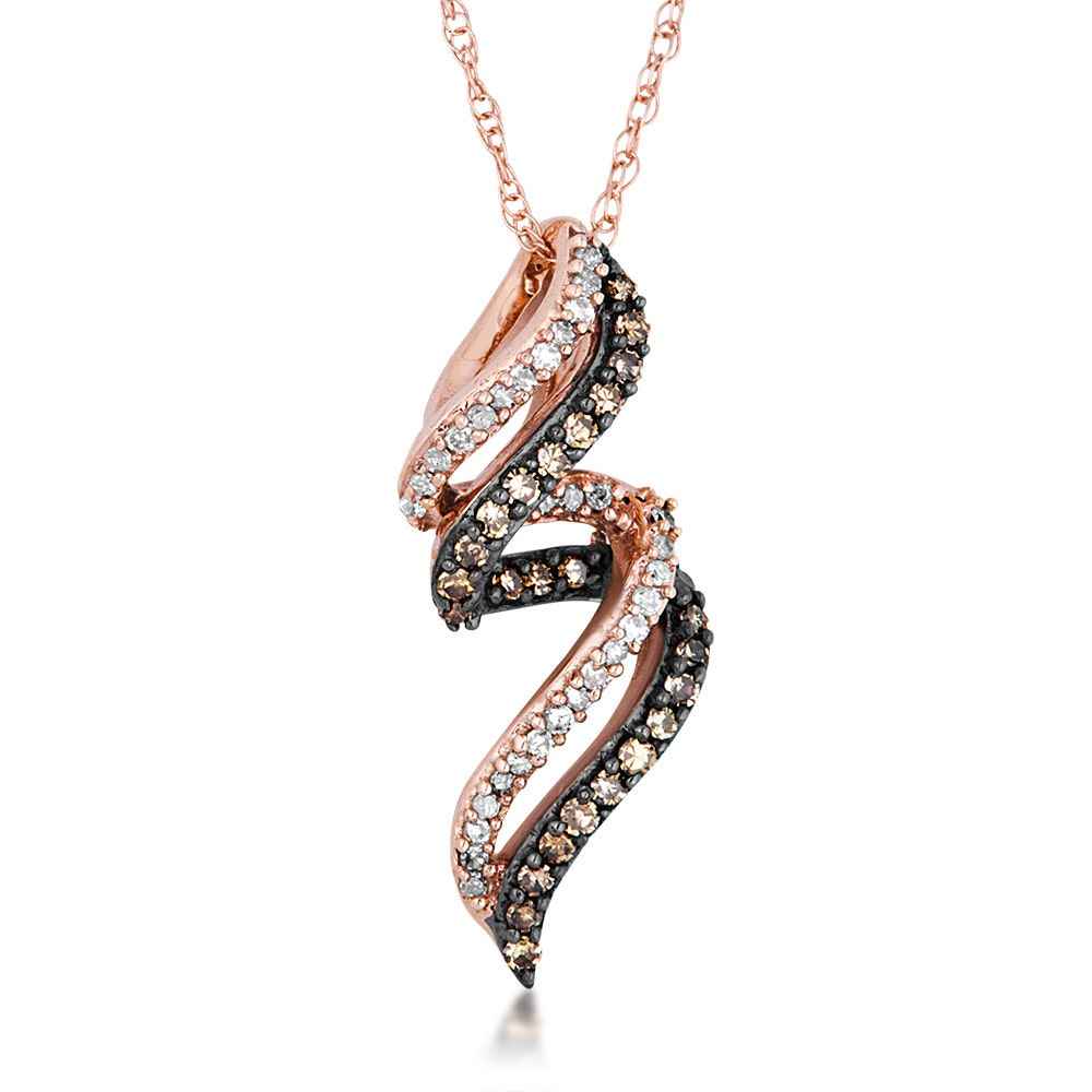 1/5 ct. tw. Round Mocha & White Diamond Swirl Pendant with Black Rhodium Plated Accent in 10K Pink Gold