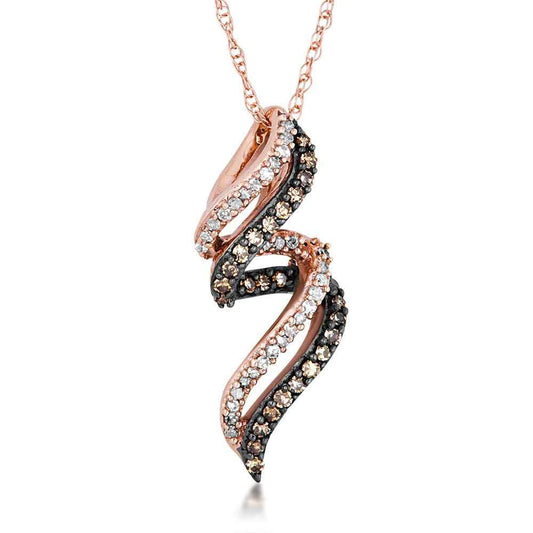 1/5 ct. tw. Round Mocha & White Diamond Swirl Pendant with Black Rhodium Plated Accent in 10K Pink Gold