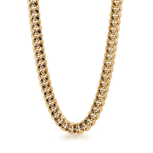 7.6mm 24-inch Semi-Solid Miami Cuban Chain Necklace in 10K Yellow Gold
