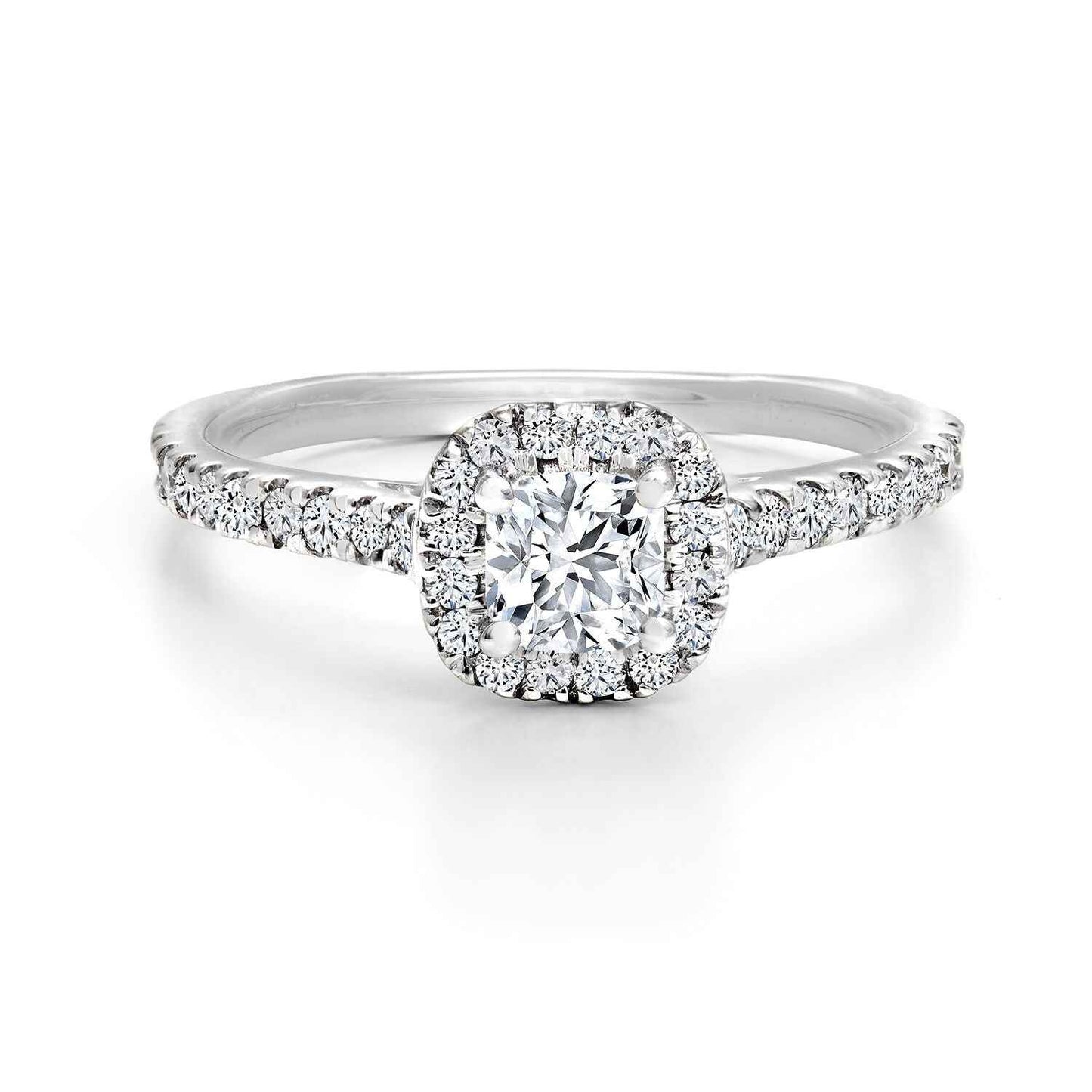 Forevermark Black Label 1 ct. tw Cushion Cut Center Stone Engagement Ring with Halo and Round Accent Diamonds in 18K White