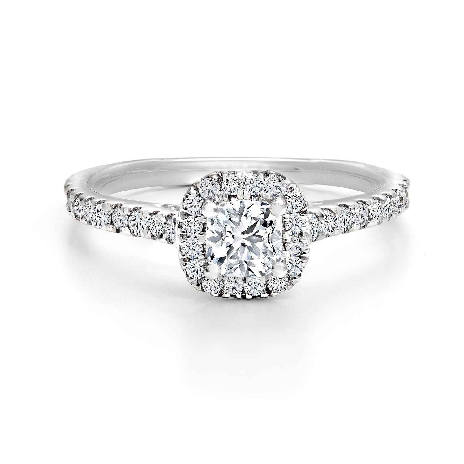 Forevermark Black Label 1 ct. tw Cushion Cut Center Stone Engagement Ring with Halo and Round Accent Diamonds in 18K White