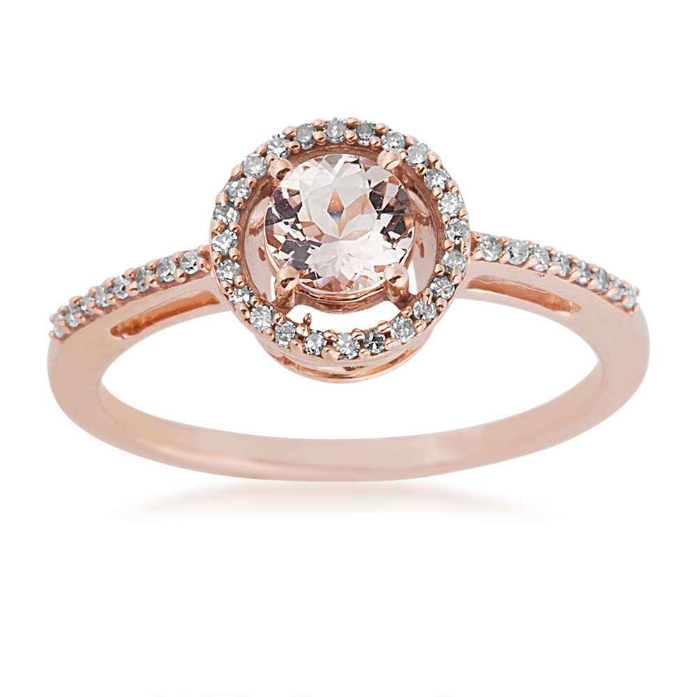 Genuine Round Morganite & 1/7 ct. tw. Diamond Halo Ring in 10K Pink Gold