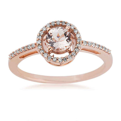 Genuine Round Morganite & 1/7 ct. tw. Diamond Halo Ring in 10K Pink Gold