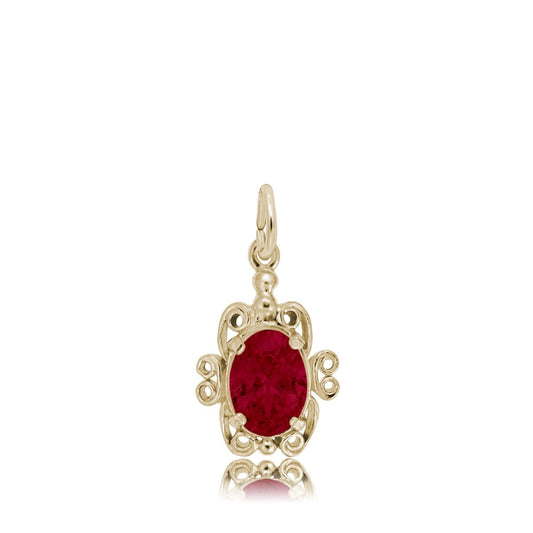 Red Zircon CZ January Birthstone Filigree Charm in 14K Yellow Gold
