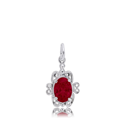 Red Zircon CZ January Birthstone Filigree Charm in Sterling Silver