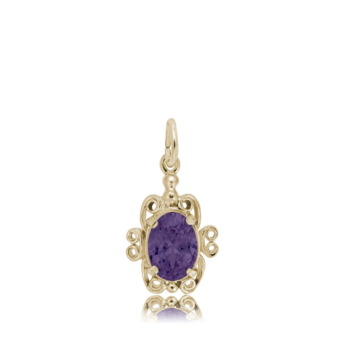 Purple Zircon CZ February Birthstone Filigree Charm in 14K Yellow Gold