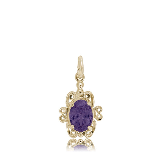 Purple Zircon CZ February Birthstone Filigree Charm in 14K Yellow Gold