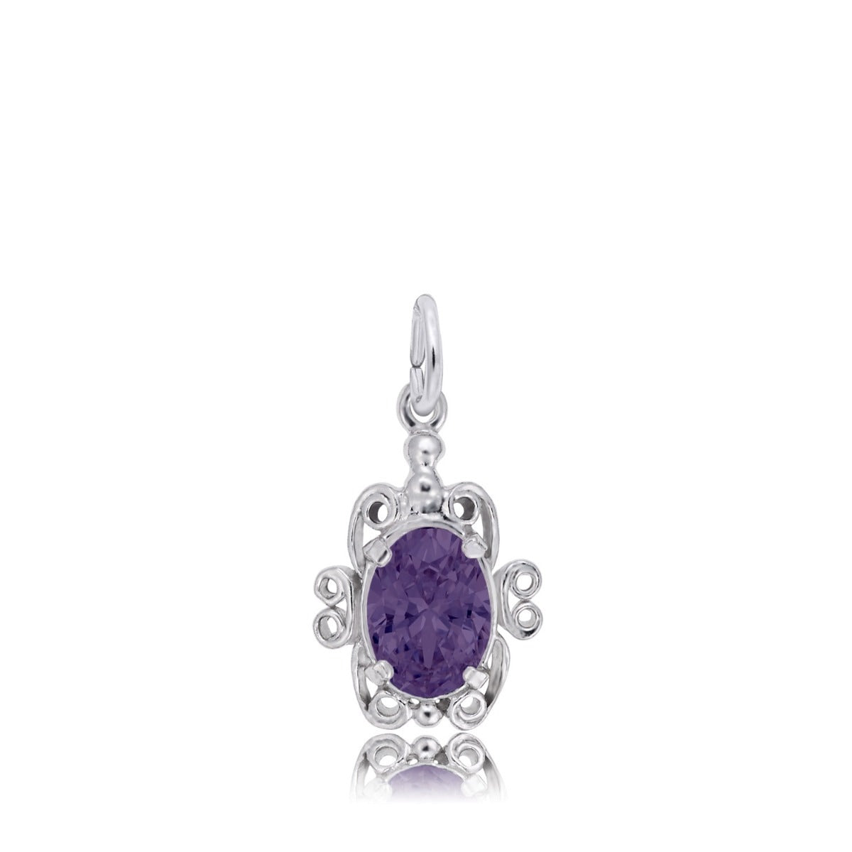 Purple Zircon CZ February Birthstone Filigree Charm in Sterling Silver