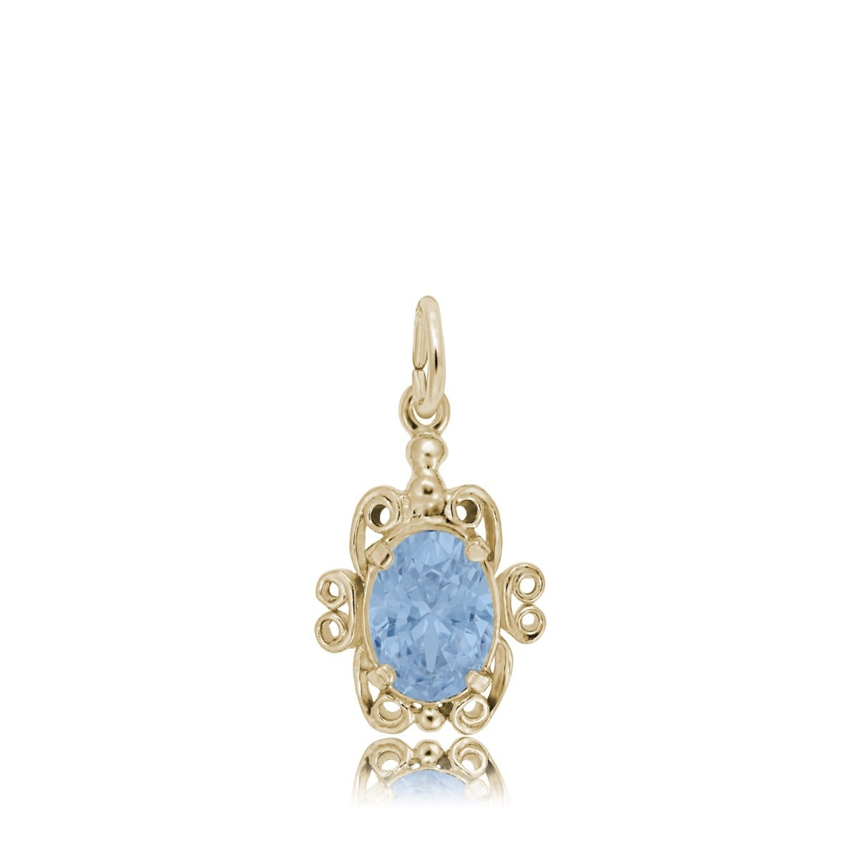 Blue Zircon CZ March Birthstone Filigree Charm in 14K Yellow Gold