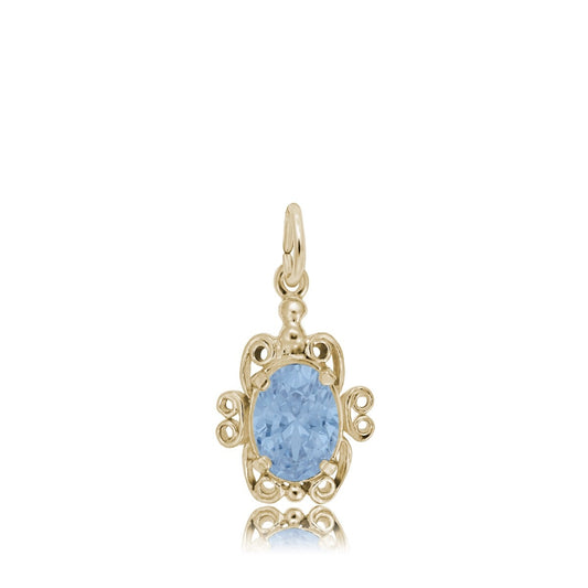 Blue Zircon CZ March Birthstone Filigree Charm in 14K Yellow Gold