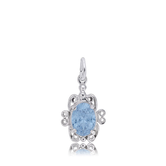 Blue Zircon CZ March Birthstone Filigree Charm in Sterling Silver