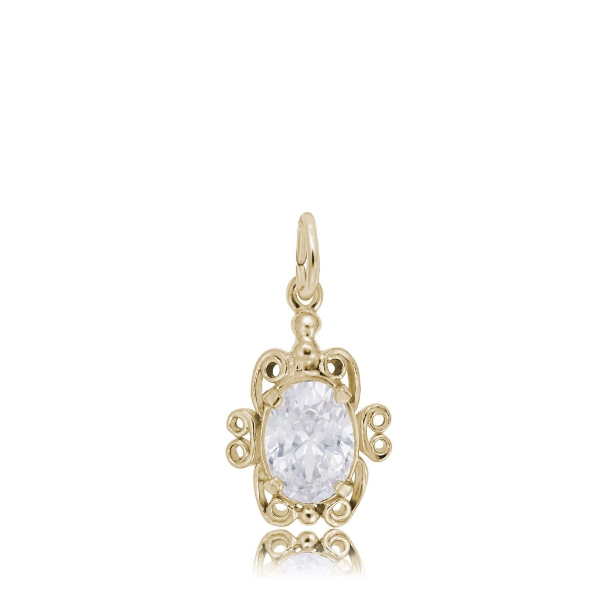 White Zircon CZ April Birthstone Filigree Charm in 14K Yellow Gold