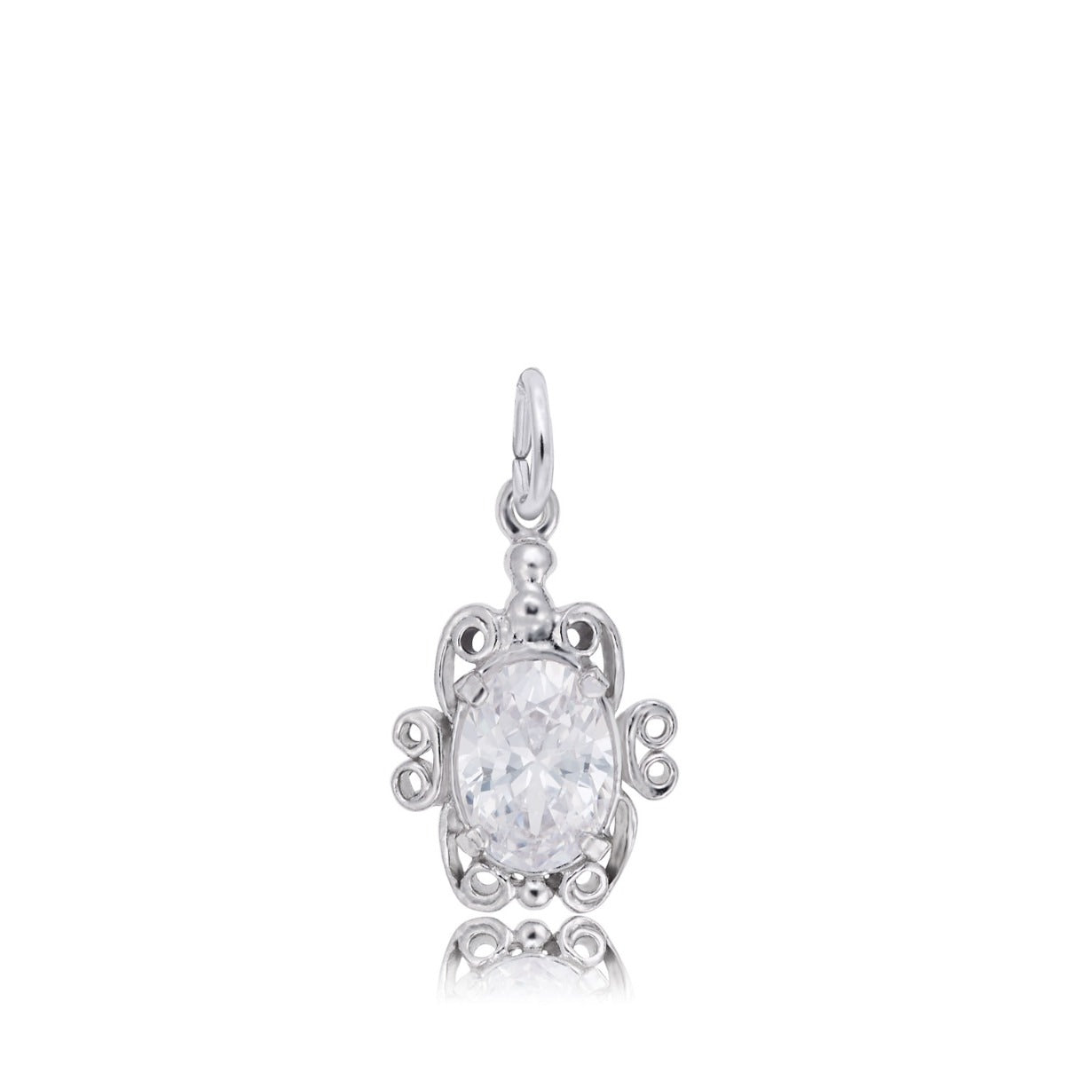 White Zircon CZ April Birthstone Filigree Charm in Sterling Silver