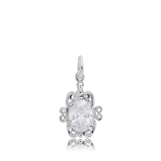 White Zircon CZ April Birthstone Filigree Charm in Sterling Silver