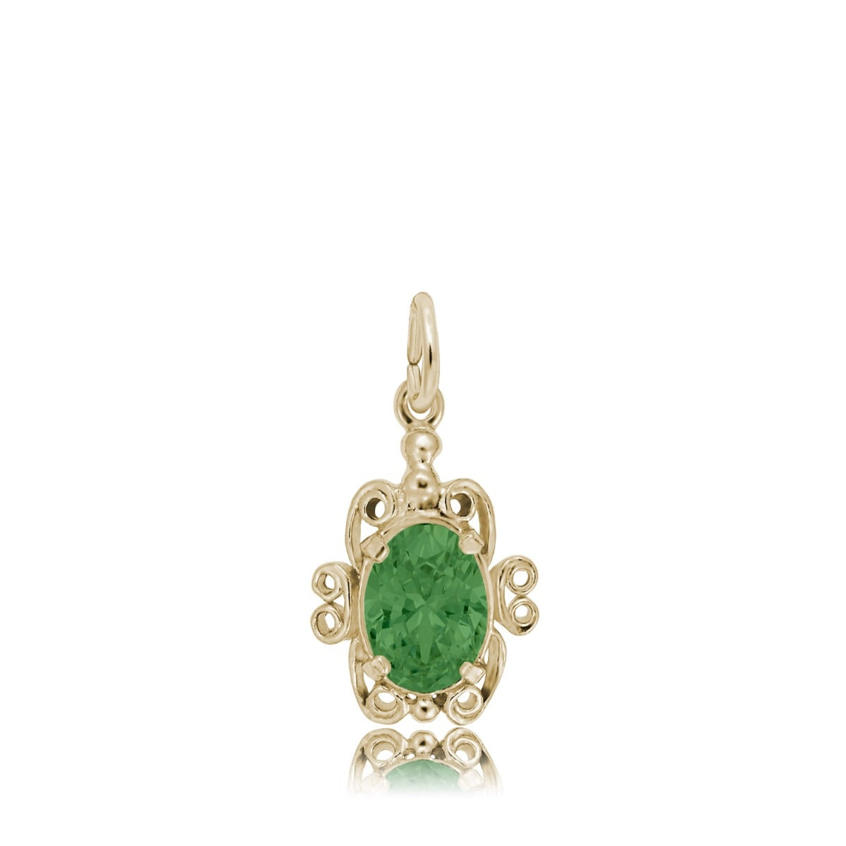 Green Zircon CZ May Birthstone Filigree Charm in 14K Yellow Gold