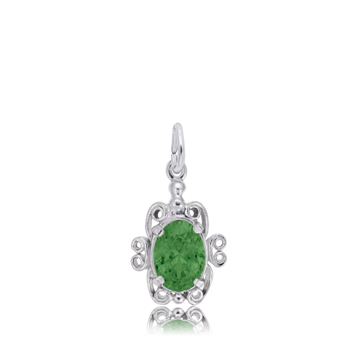 Green Zircon CZ May Birthstone Filigree Charm in Sterling Silver