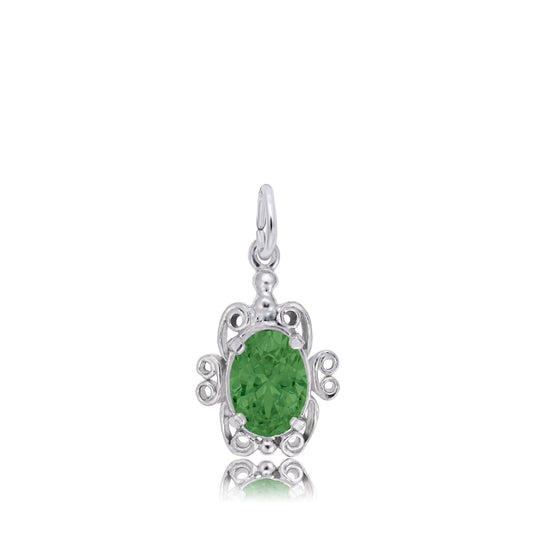 Green Zircon CZ May Birthstone Filigree Charm in Sterling Silver