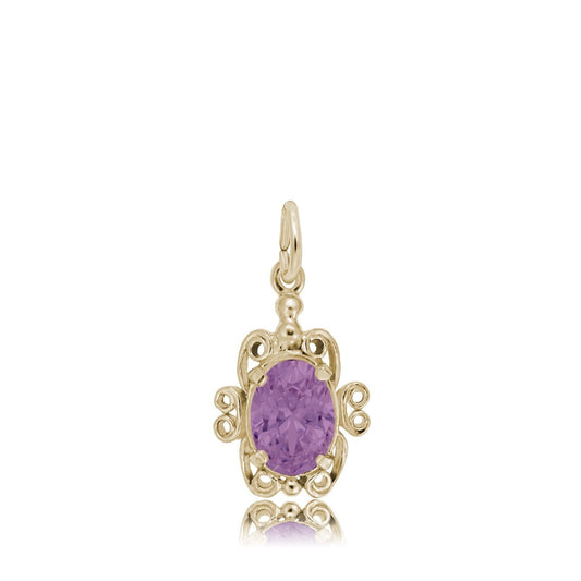 Purple Zircon CZ June Birthstone Filigree Charm in 14K Yellow Gold