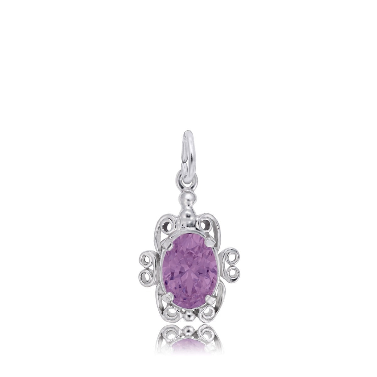 Purple Zircon CZ June Birthstone Filigree Charm in Sterling Silver