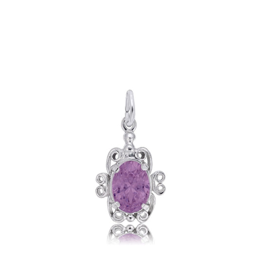 Purple Zircon CZ June Birthstone Filigree Charm in Sterling Silver