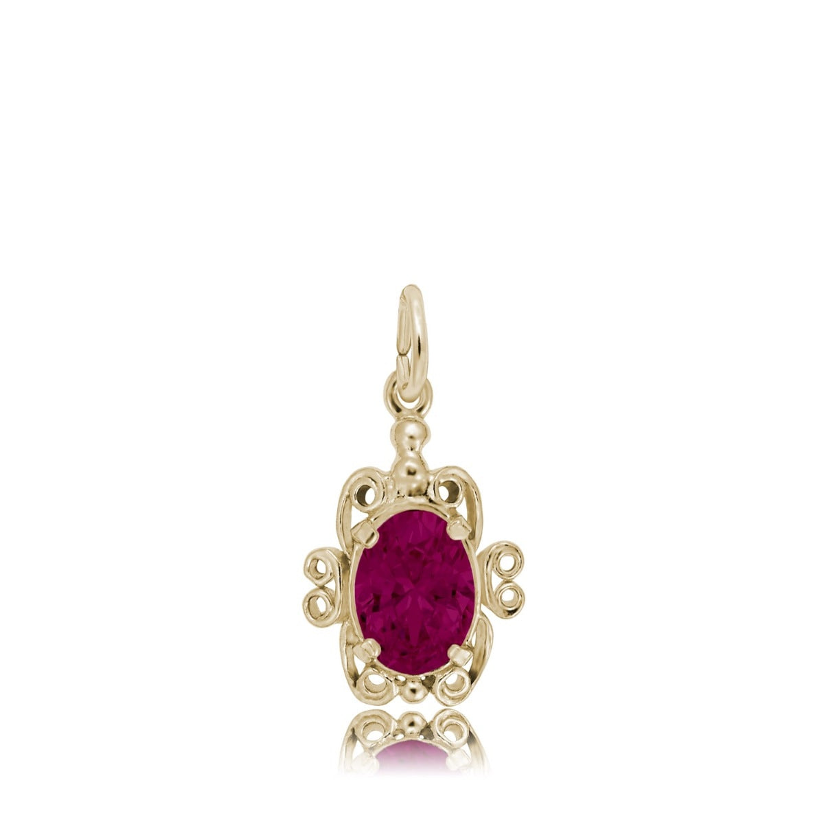 Red Zircon CZ July Birthstone Filigree Charm in 14K Yellow Gold