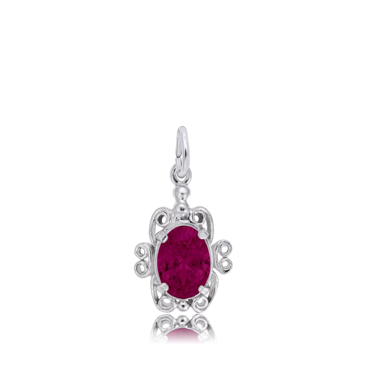 Red Zircon CZ July Birthstone Filigree Charm in Sterling Silver