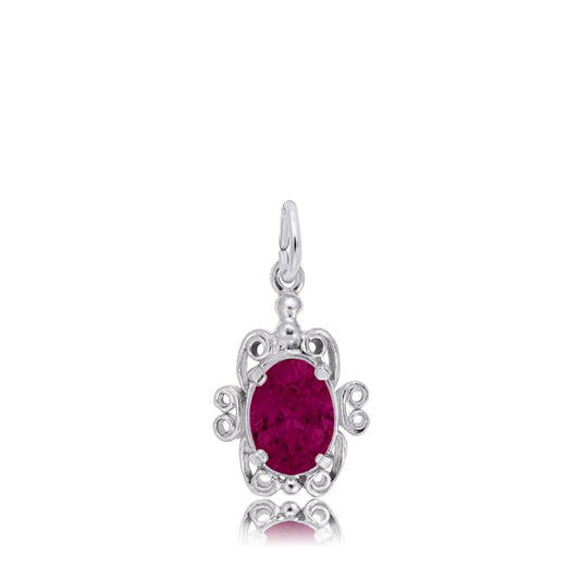 Red Zircon CZ July Birthstone Filigree Charm in Sterling Silver