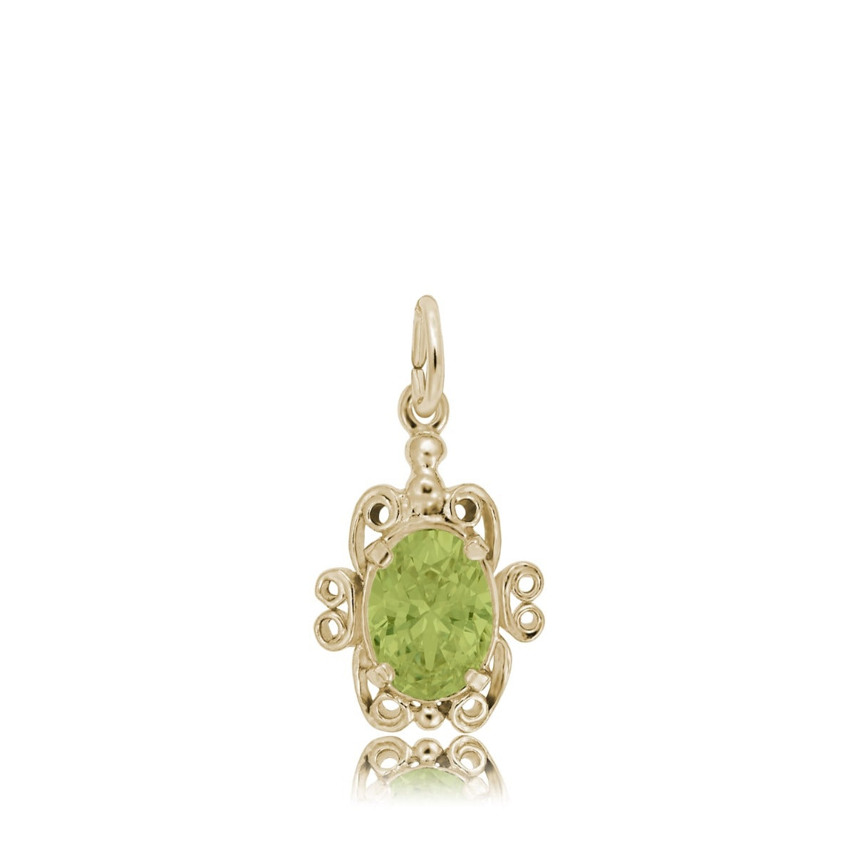 Green Zircon CZ August Birthstone Filigree Charm in 14K Yellow Gold
