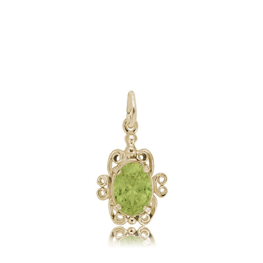 Green Zircon CZ August Birthstone Filigree Charm in 14K Yellow Gold