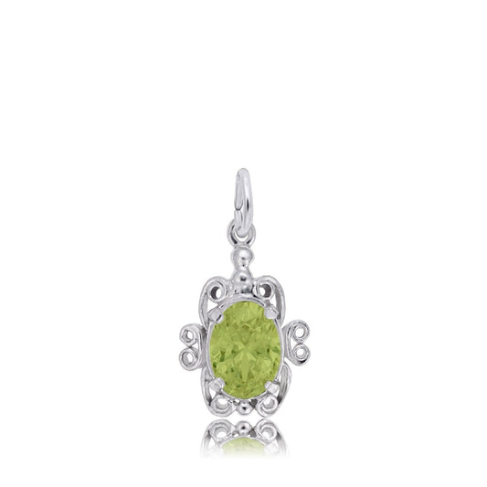 Green Zircon CZ August Birthstone Filigree Charm in Sterling Silver