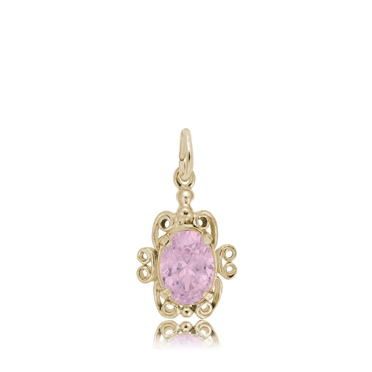 Pink Zircon CZ October Birthstone Filigree Charm in 14K Yellow Gold