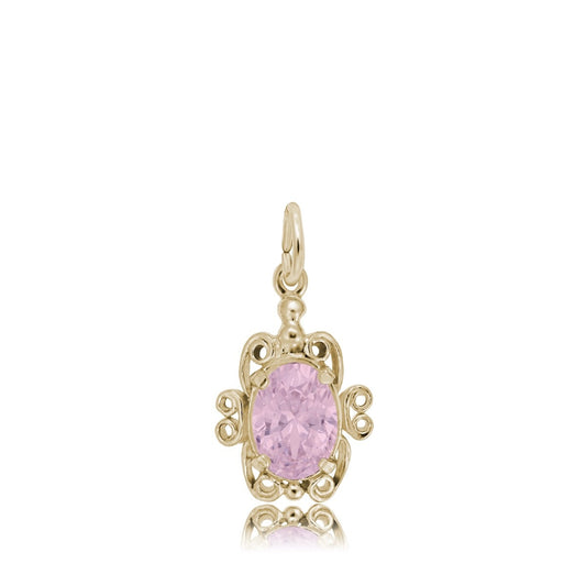 Pink Zircon CZ October Birthstone Filigree Charm in 14K Yellow Gold