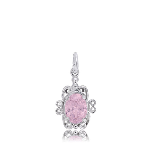 Pink Zircon CZ October Birthstone Filigree Charm in Sterling Silver