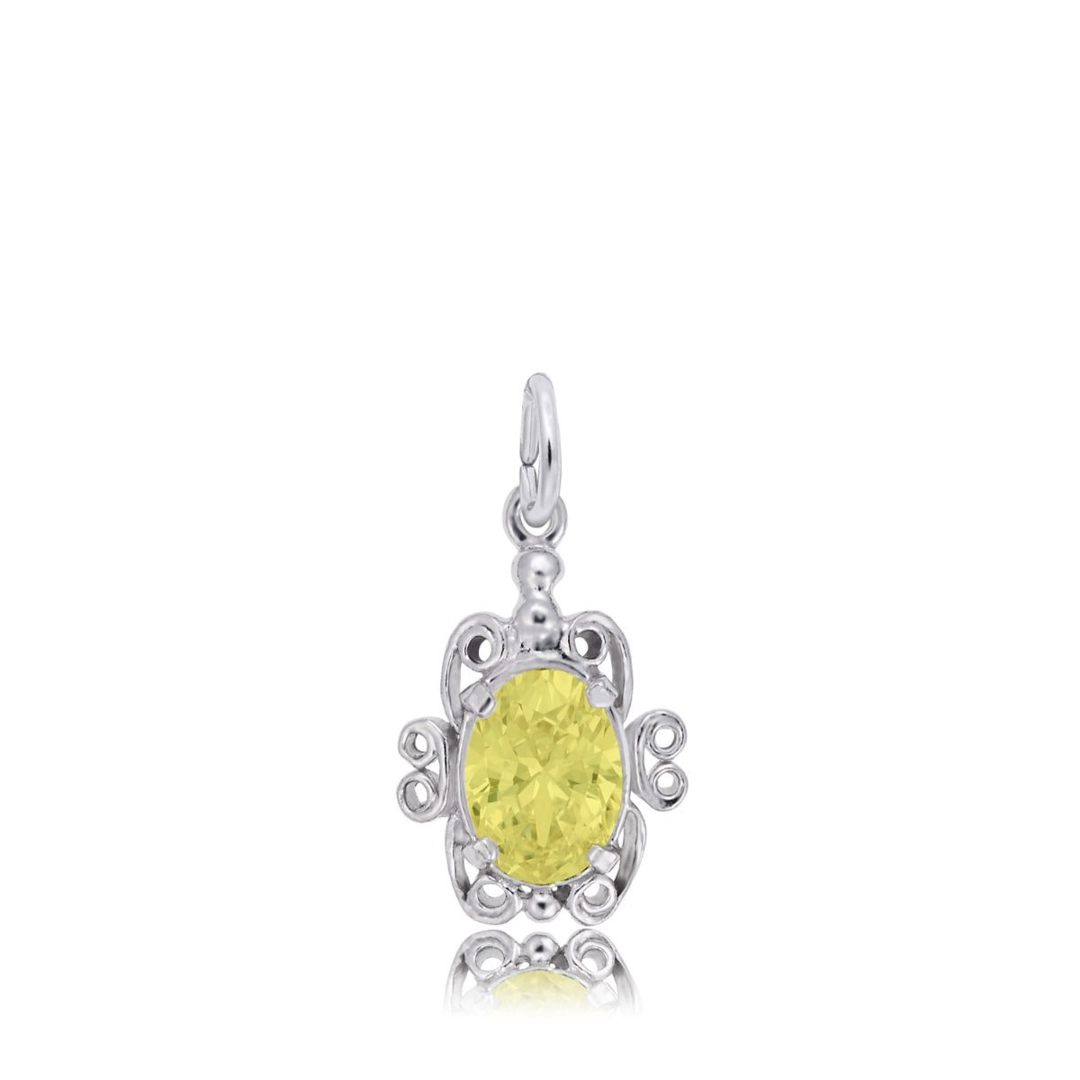 Yellow Zircon CZ November Birthstone Filigree Charm in Sterling Silver